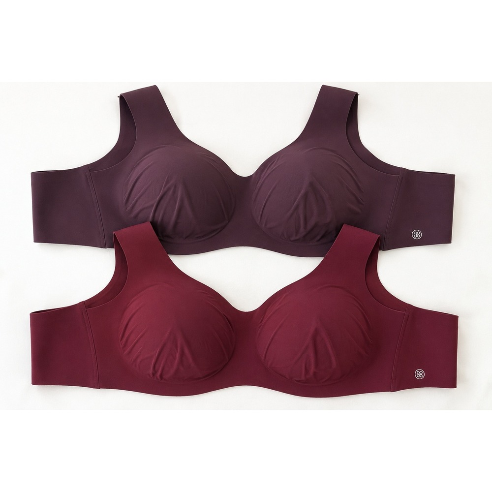 Honeylove Silhouette Bra 2X 42C/D Wireless Smoothing Support Burgundy Plum Lot 2